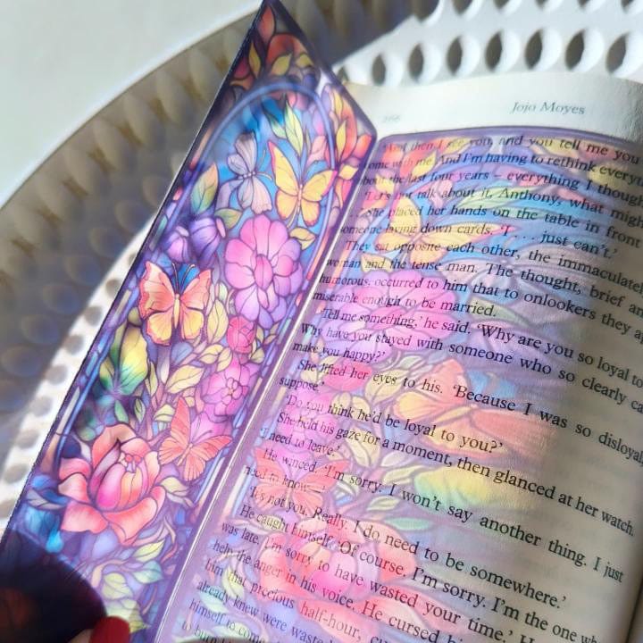 Transparent Stained Glass Window Bookmark - Floral Butterflies