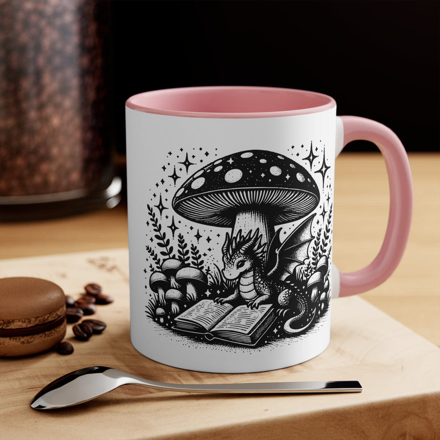 Whimsical Dragon & Mushroom Double-Sided Mug with Colour Accents