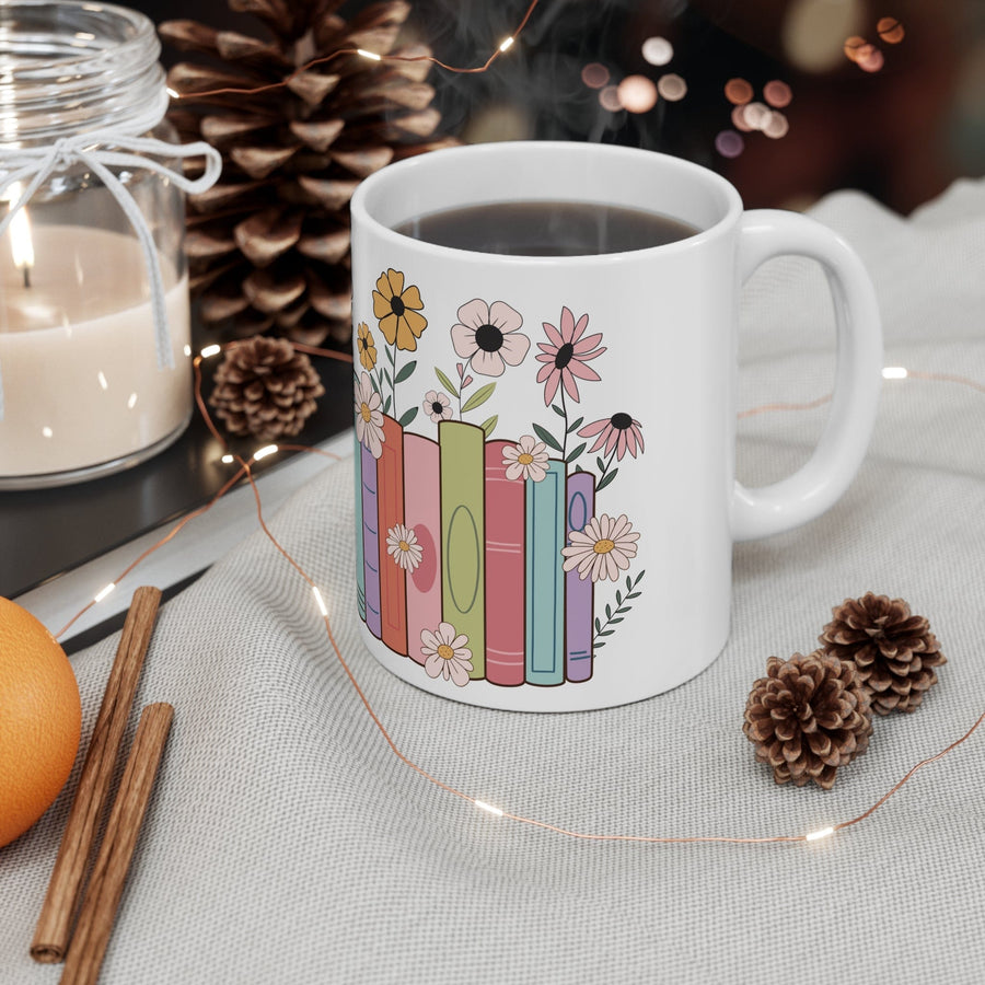 Floral Book Stack Wrap-Around Mug – Perfect for Book Lovers