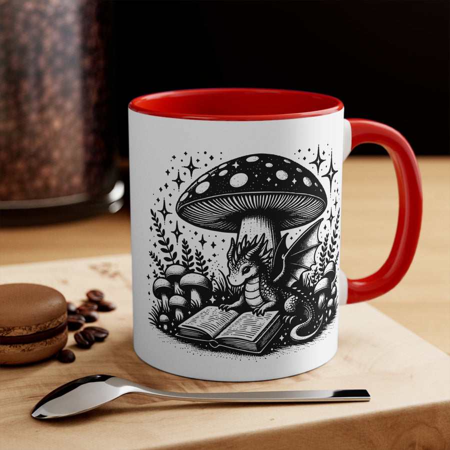 Whimsical Dragon & Mushroom Double-Sided Mug with Colour Accents