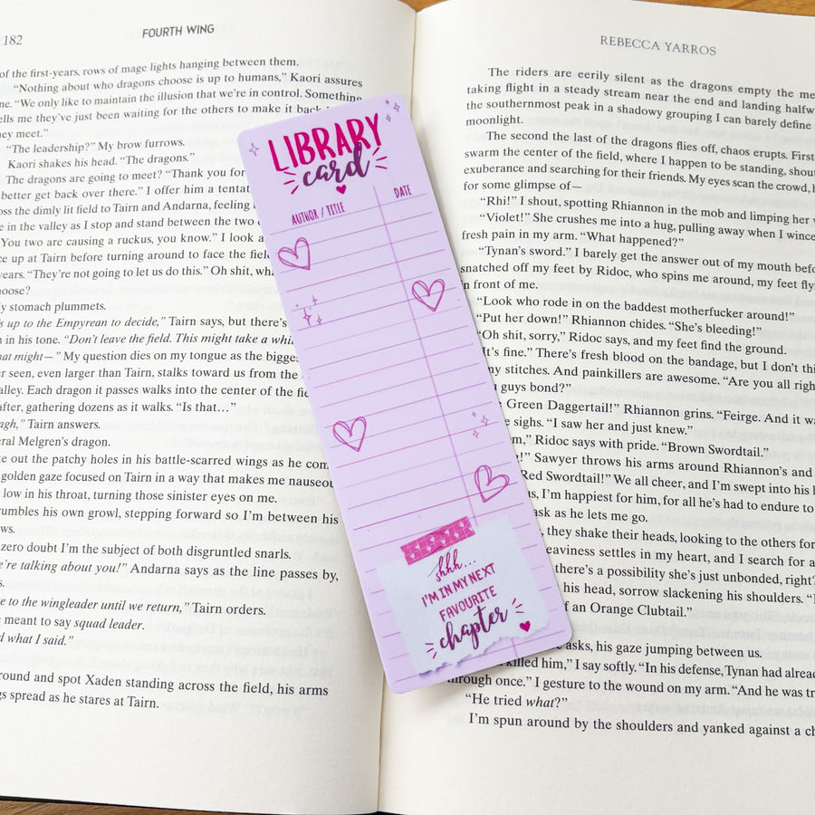 Pink Favourite Chapter Library Card Bookmark