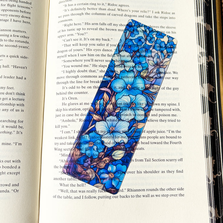 Blue Hydrangea Stained Glass Transparent Bookmark