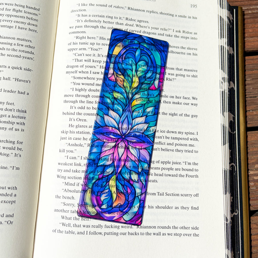 Celestial Bloom Stained Glass Transparent Bookmark