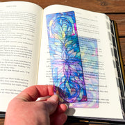 Celestial Bloom Stained Glass Transparent Bookmark