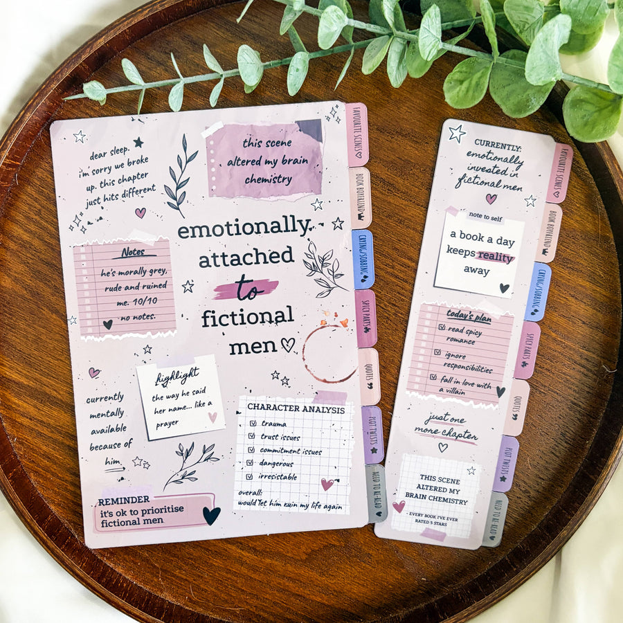 Emotionally Attached to Fictional Men Annotated Kindle Insert & Matching Bookmark