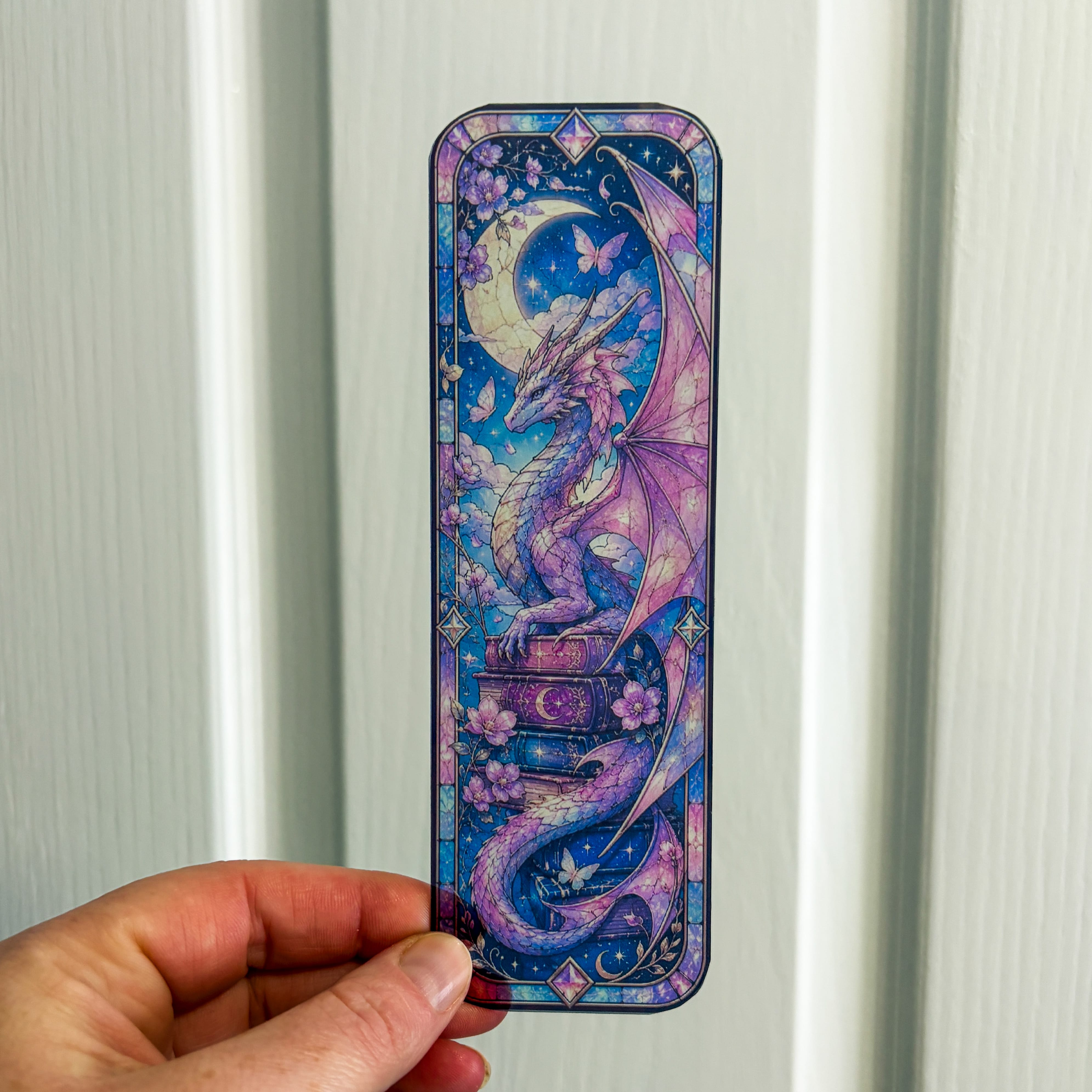 Stained Glass Dragon Guarding Books Bookmark