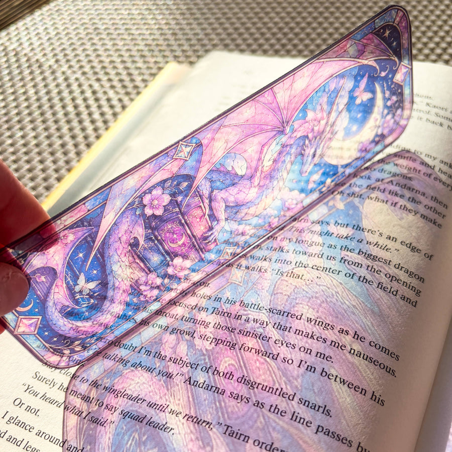 Stained Glass Dragon Guarding Books Bookmark