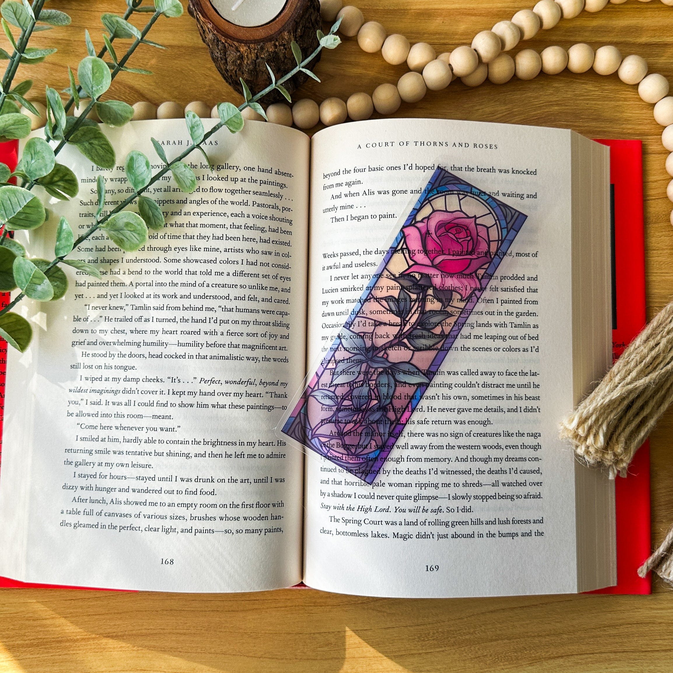 Transparent Glass Window Bookmark - Pink Rose