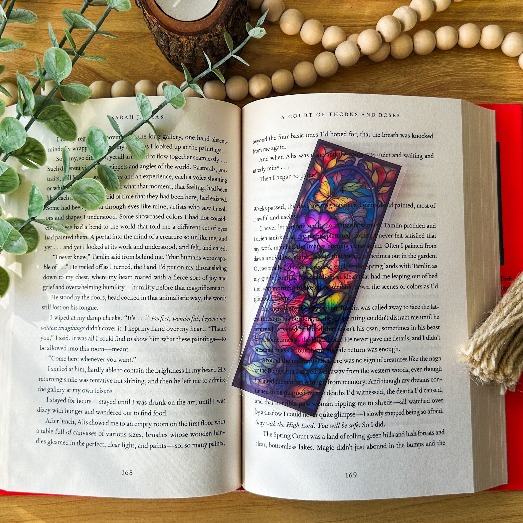 Transparent Stained Glass Window Bookmark - Floral Butterflies