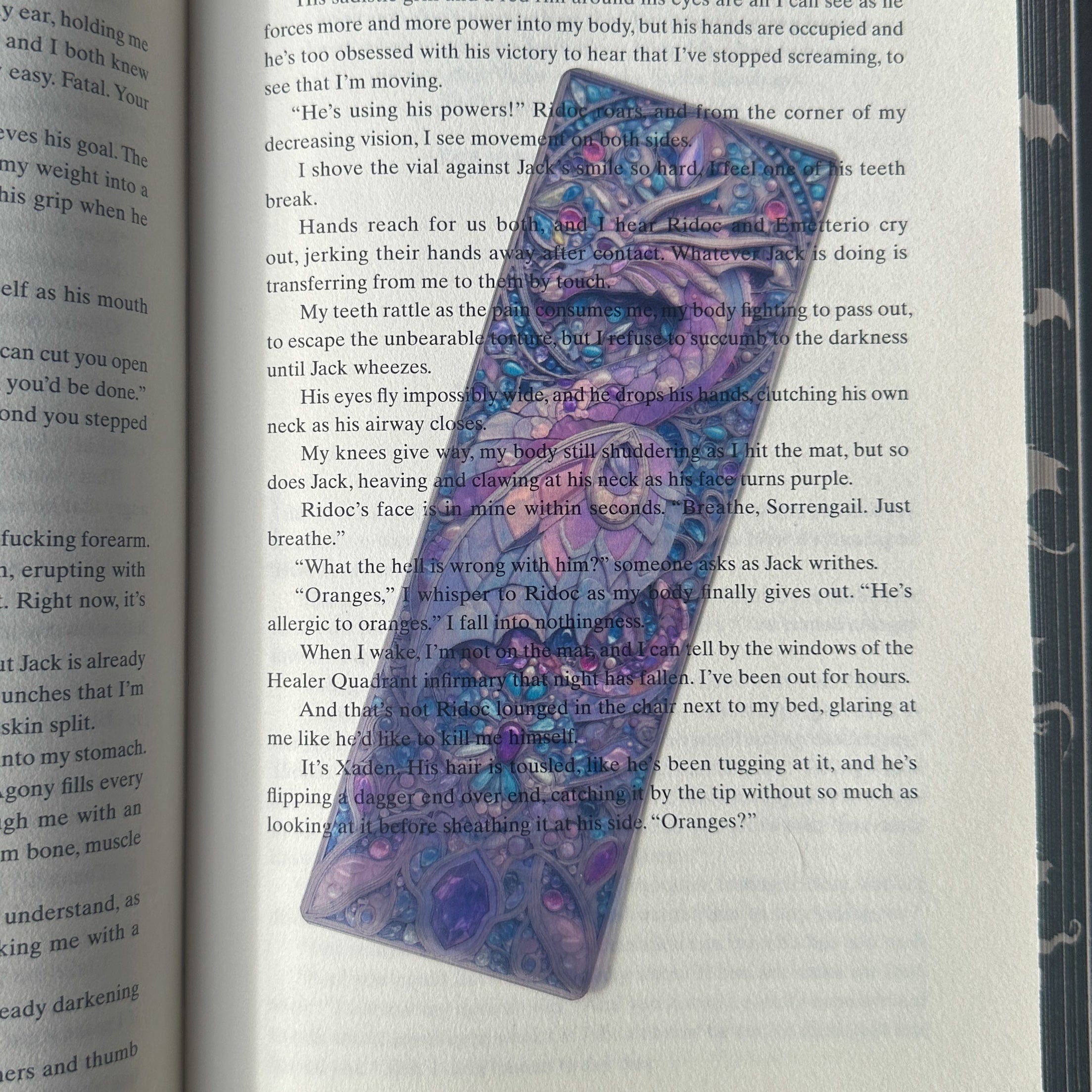 Transparent Stained Glass Window Bookmark - Purple Gem Dragon
