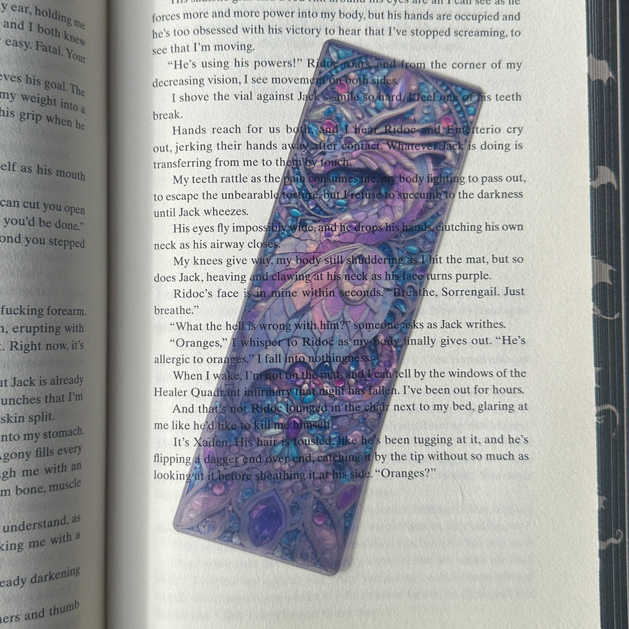 Transparent Stained Glass Window Bookmark - Purple Gem Dragon