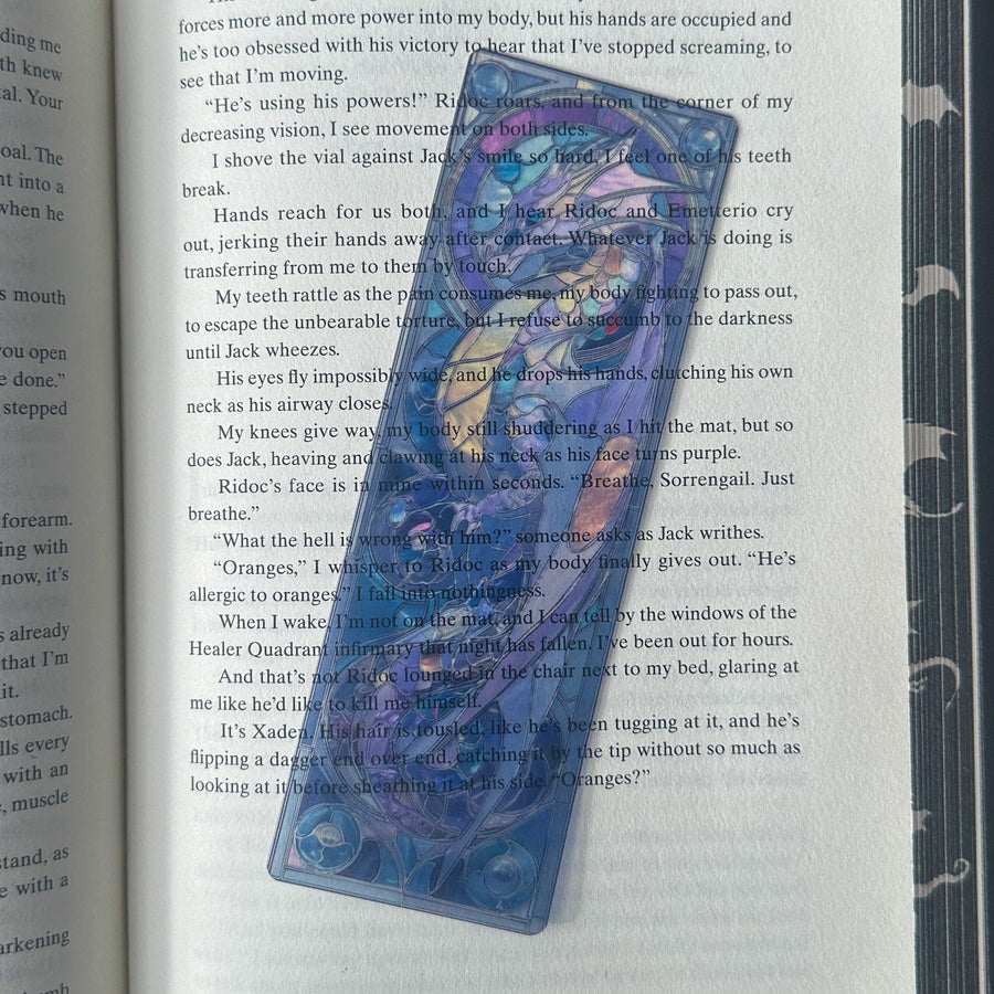 Transparent Stained Glass Window Bookmark – Ember & Amethyst Dragon