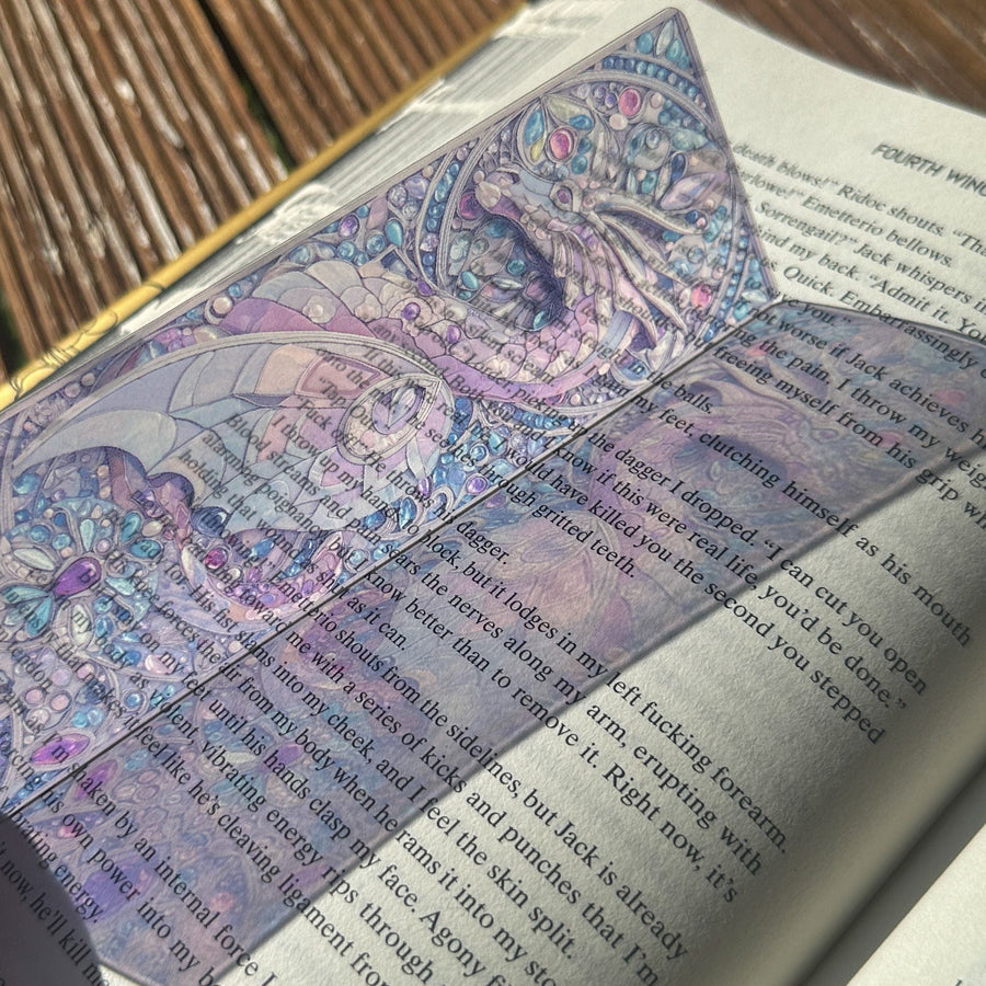 Transparent Stained Glass Window Bookmark - Purple Gem Dragon