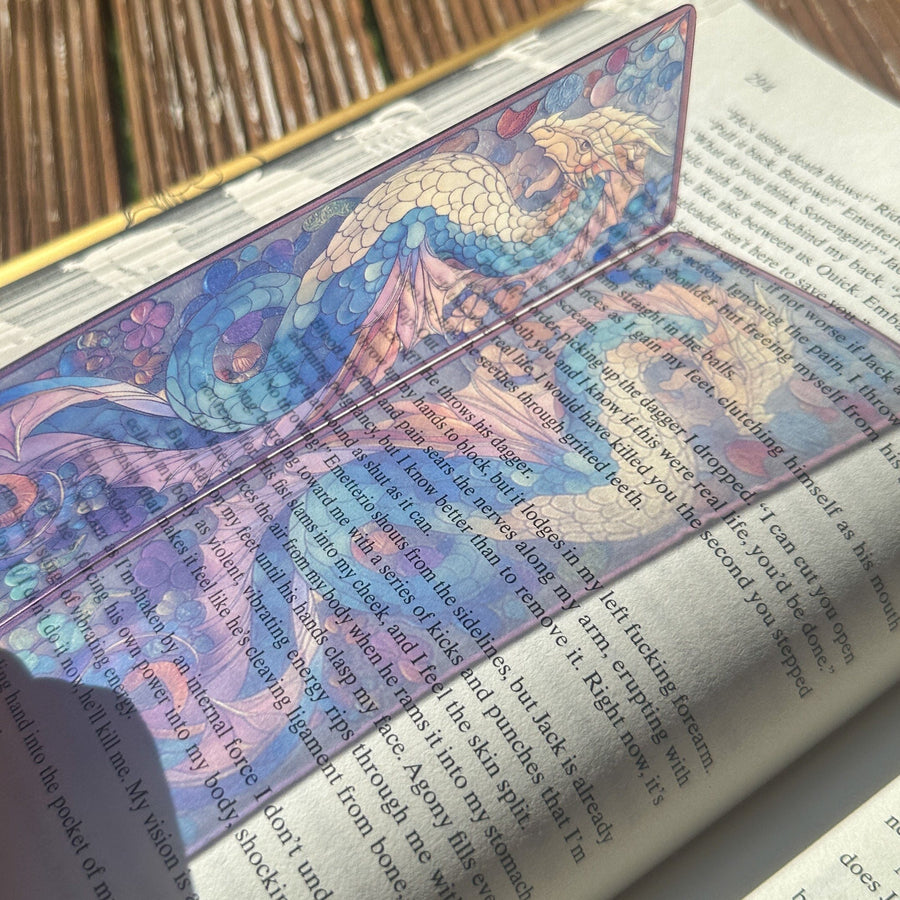 Transparent Stained Glass Window Bookmark – Golden Scale Dragon