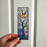 Haunted Tree Transparent Bookmark – Halloween Moon and Bats