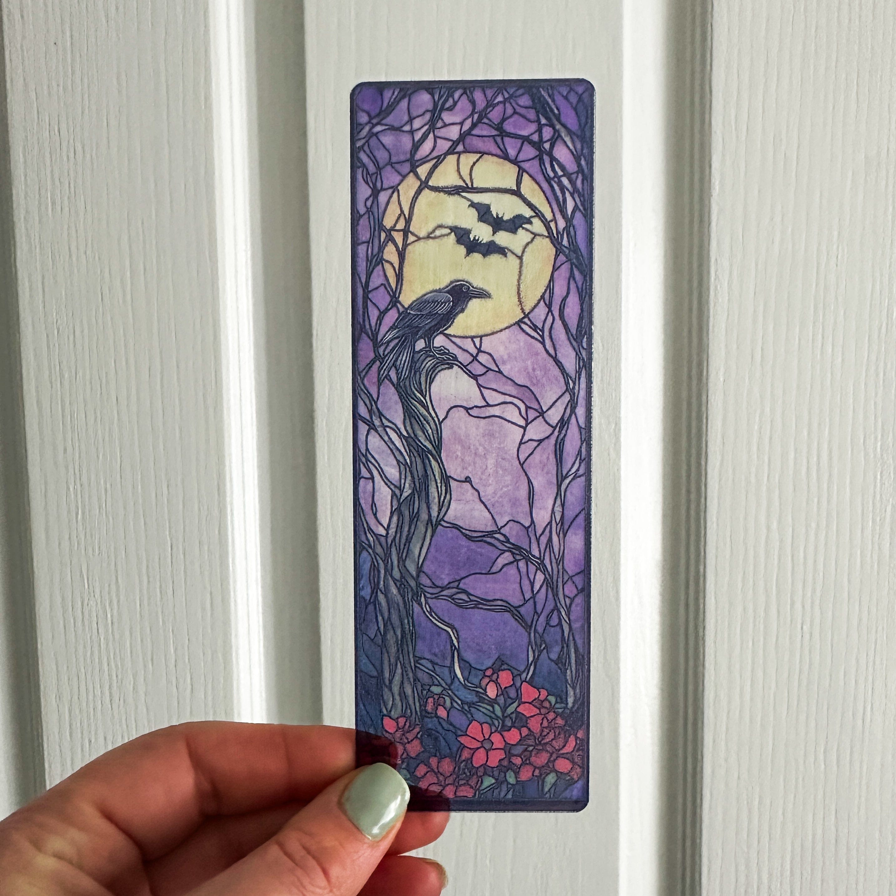 Raven and Moon Transparent Bookmark – Halloween Midnight Watcher