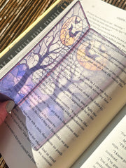 Haunted Tree Transparent Bookmark – Halloween Moon and Bats