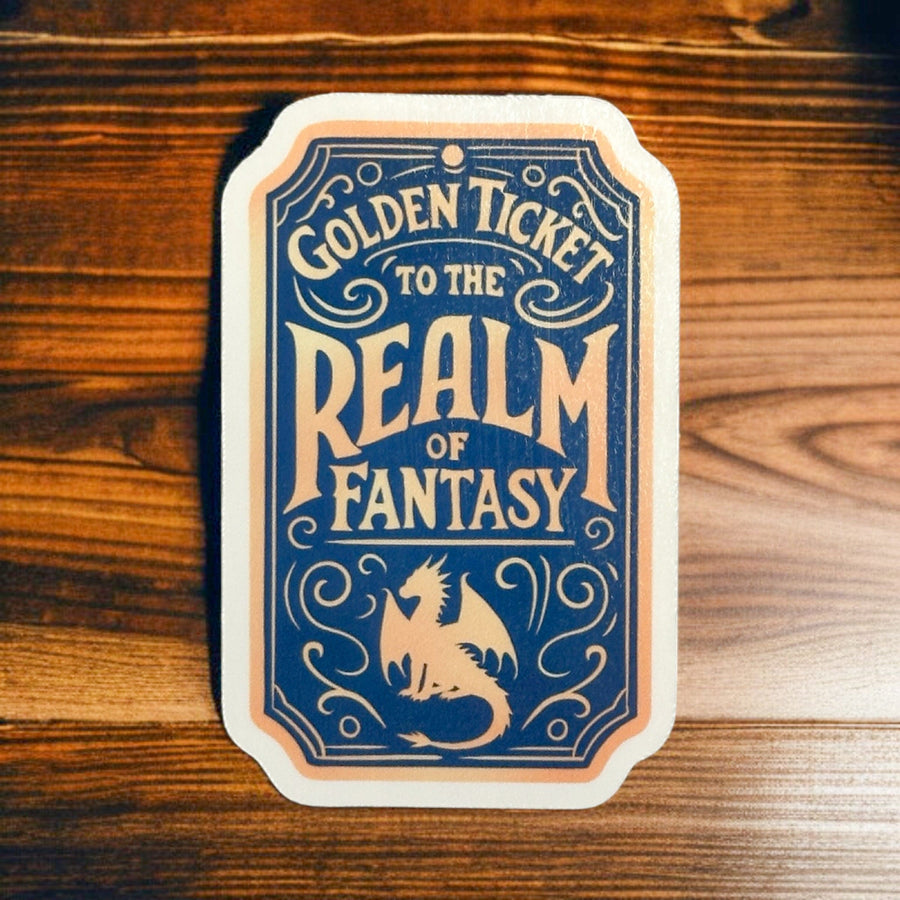 Gold Ticket to the Realm of Fantasy Sticker