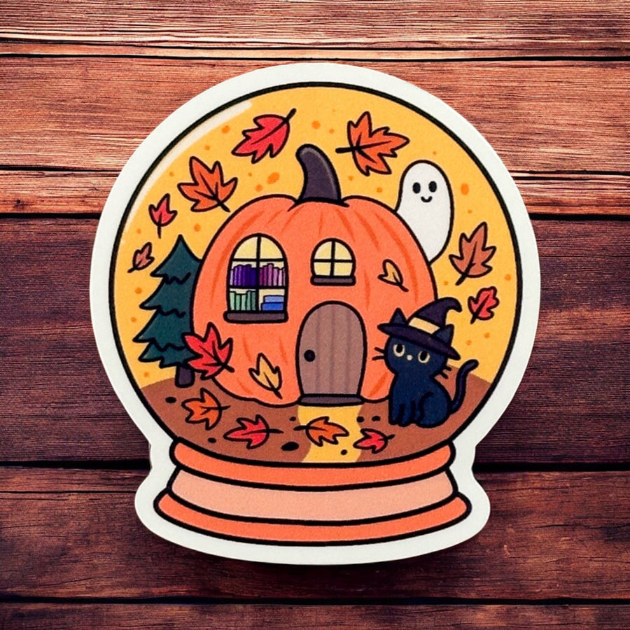 Pumpkin House Snow Globe Sticker