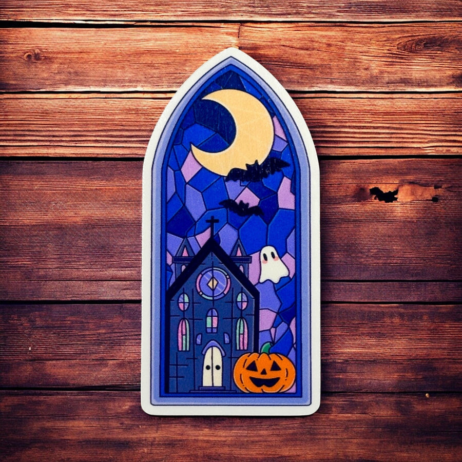 Halloween Haunted Church Stained Glass Sticker
