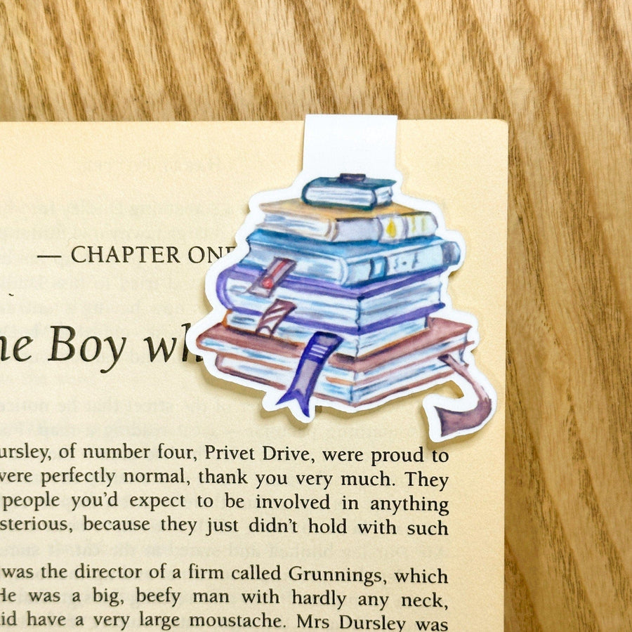 Watercolour Stack of Books Magnetic Bookmark