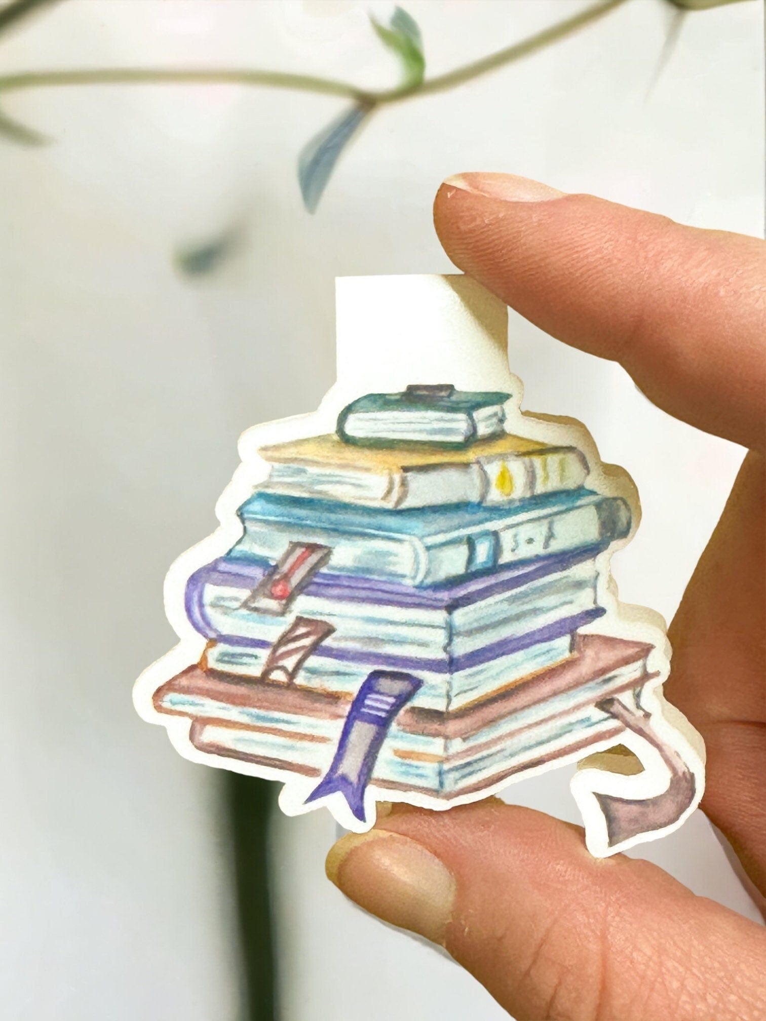 Watercolour Stack of Books Magnetic Bookmark