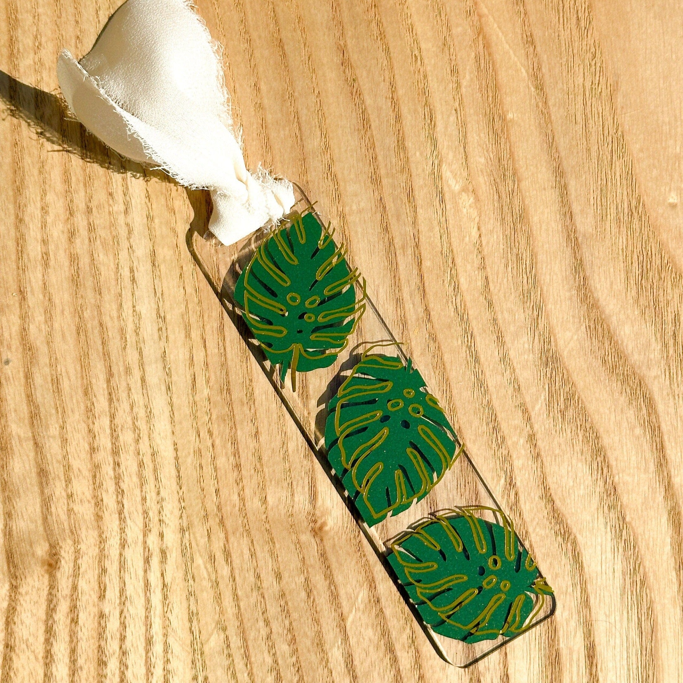 Green and Gold Handmade Monstera Acrylic Bookmark