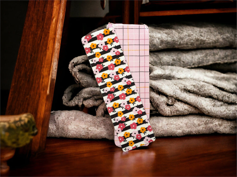 Double Sided Floral and Striped Laminated Bookmark