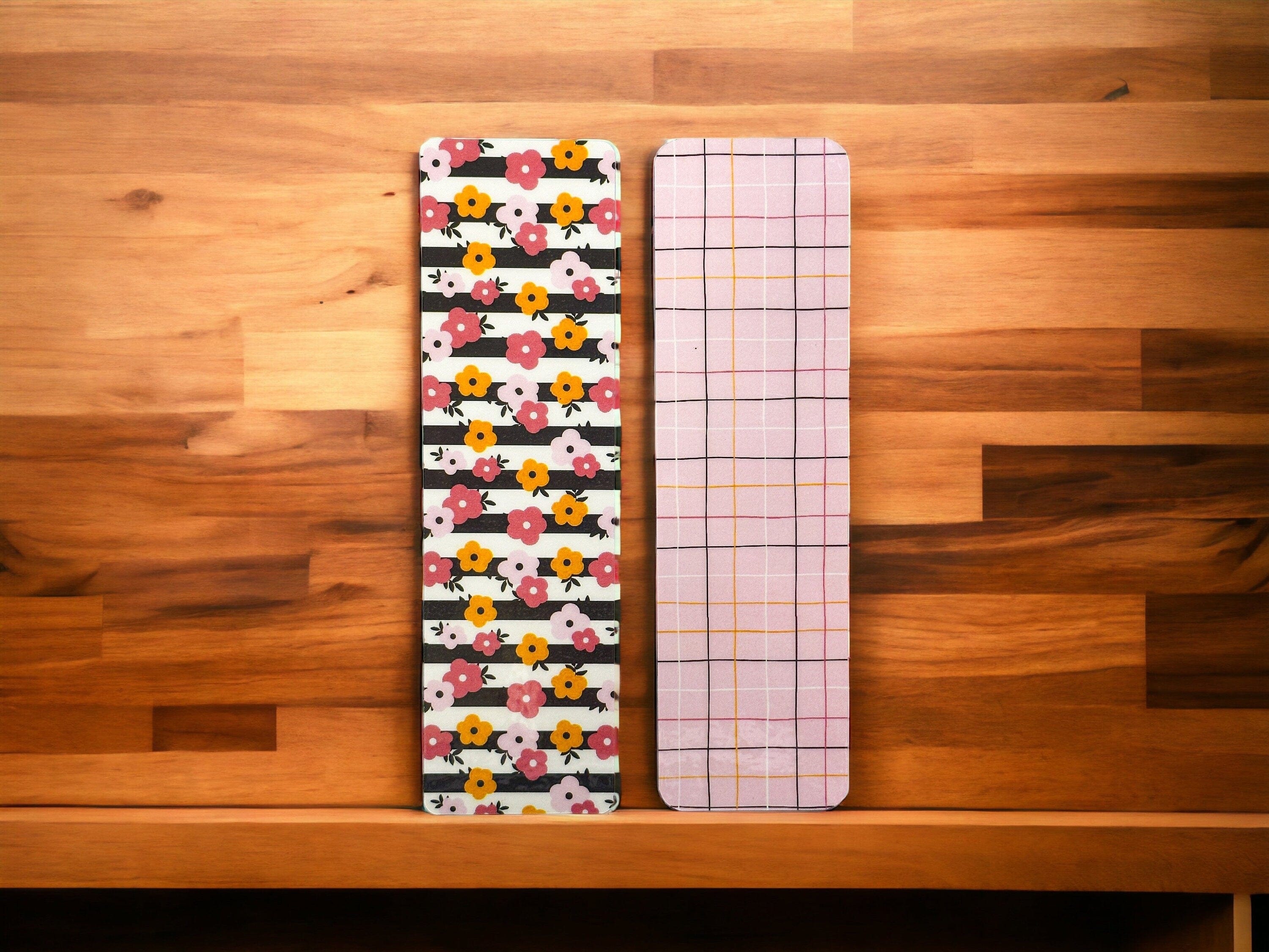 Double Sided Floral and Striped Laminated Bookmark