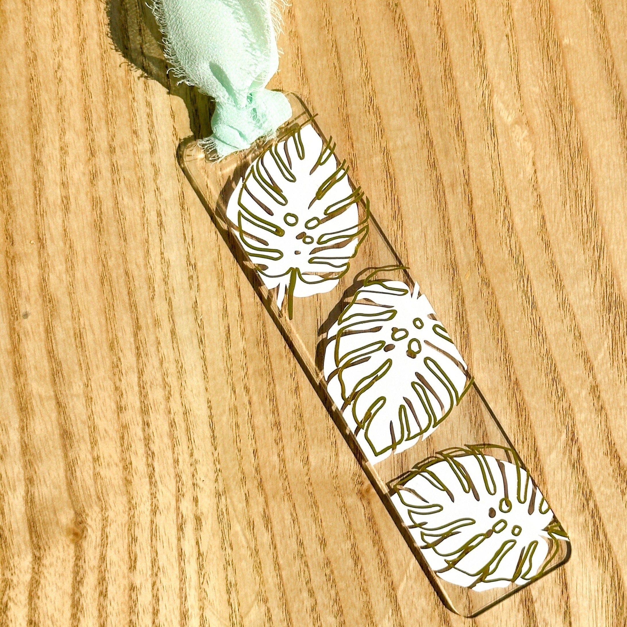 Handmade White and Gold Monstera Acrylic Bookmark