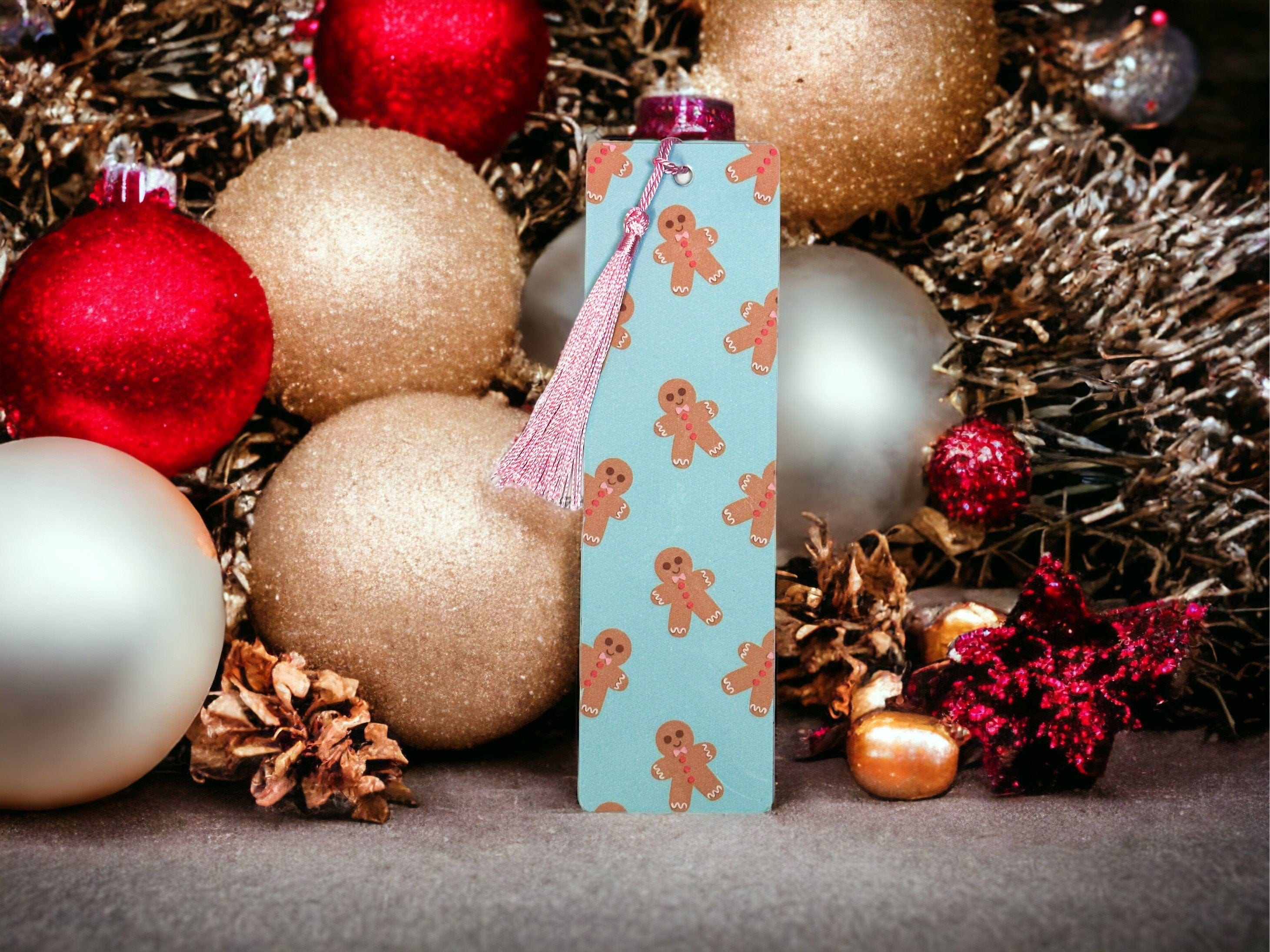 Blue Gingerbread Man Christmas Laminated Bookmark