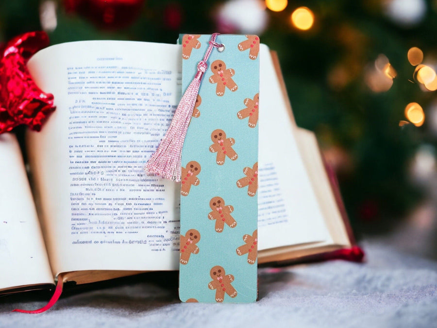 Blue Gingerbread Man Christmas Laminated Bookmark
