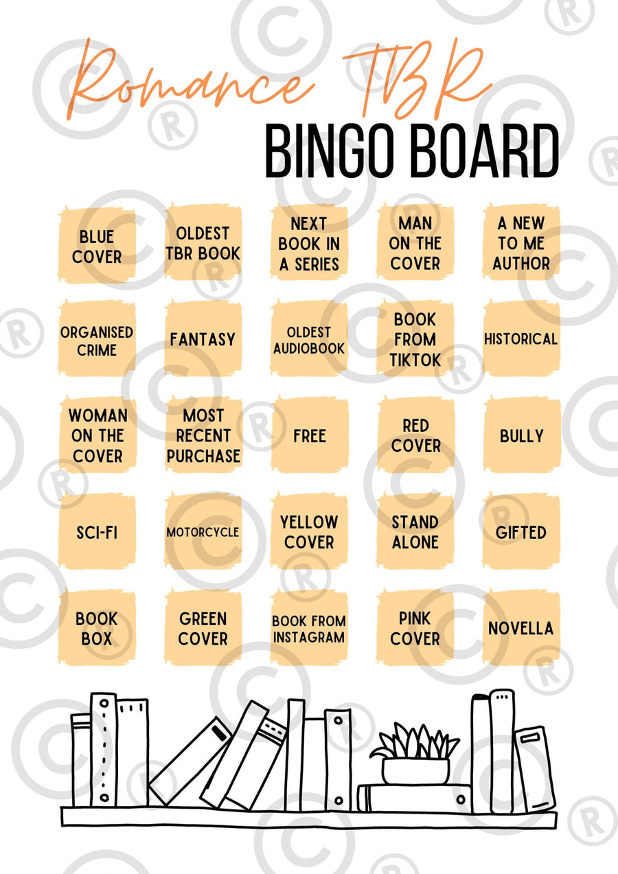 Romance TBR Book Bingo Board