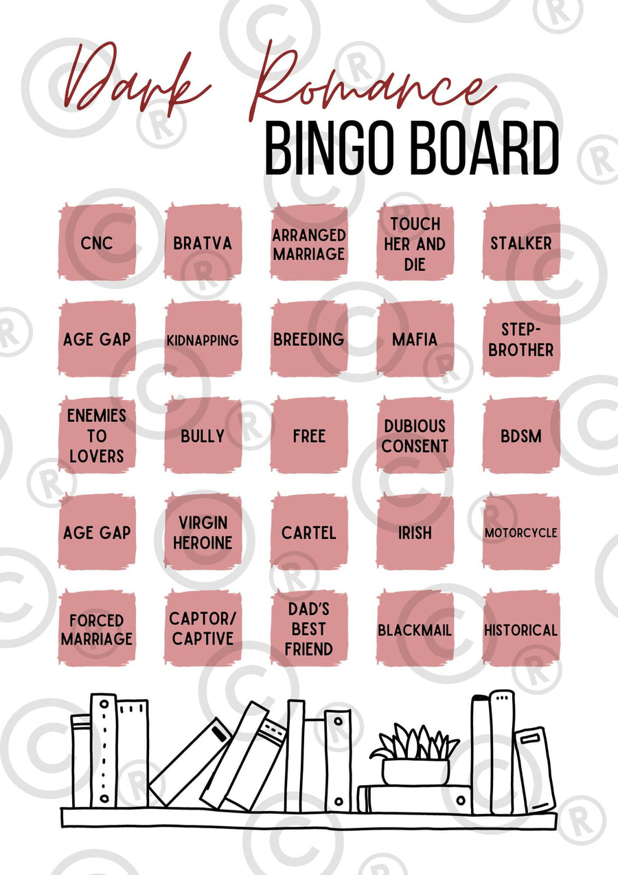 Dark Romance Reading Book Bingo Board