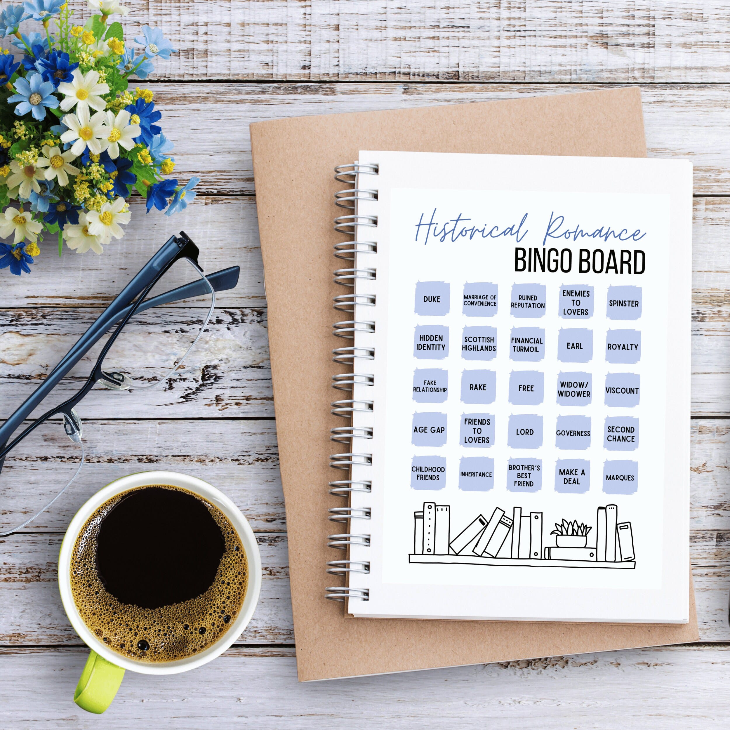 Historical Romance Reading Book Bingo Board