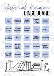 Historical Romance Reading Book Bingo Board