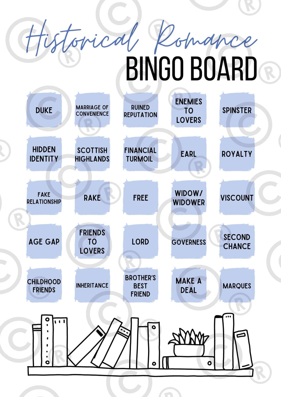 Historical Romance Reading Book Bingo Board