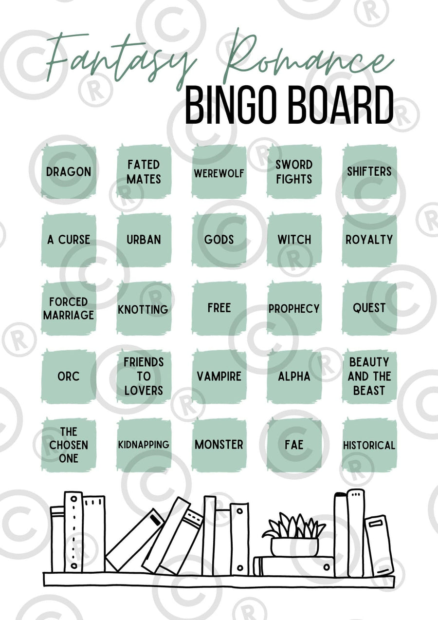 Fantasy Romance Reading Book Bingo Board