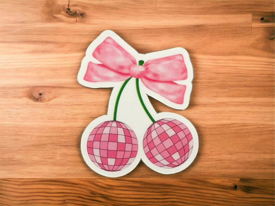 Coquette Pink Disco Ball Cherries Sticker