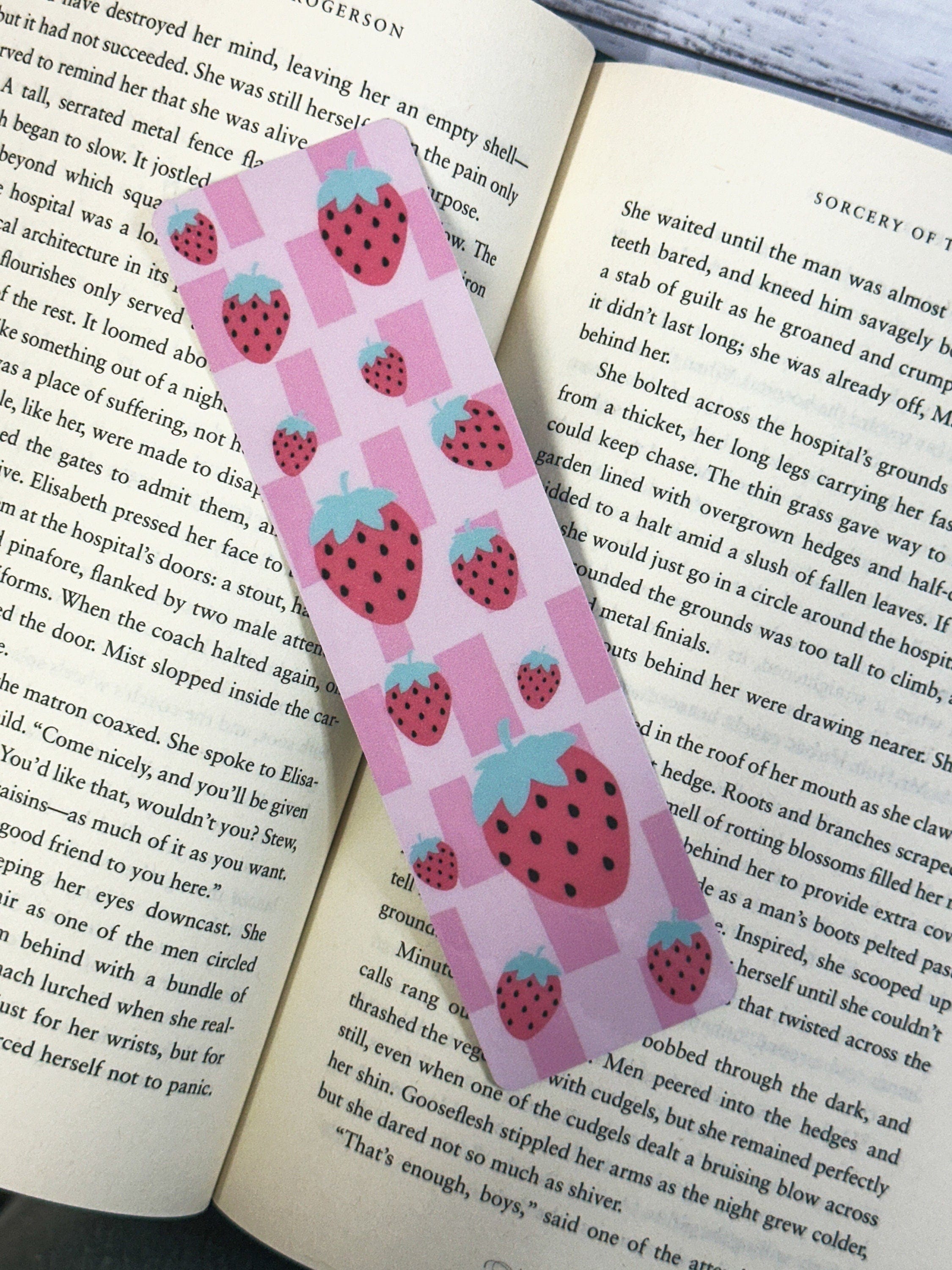 Pink Strawberry Laminated Bookmark