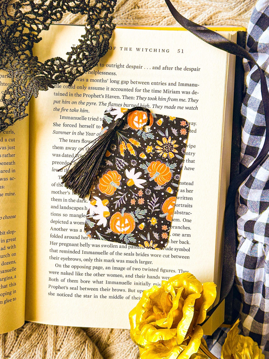 Halloween Floral Pumpkin Laminated Bookmark