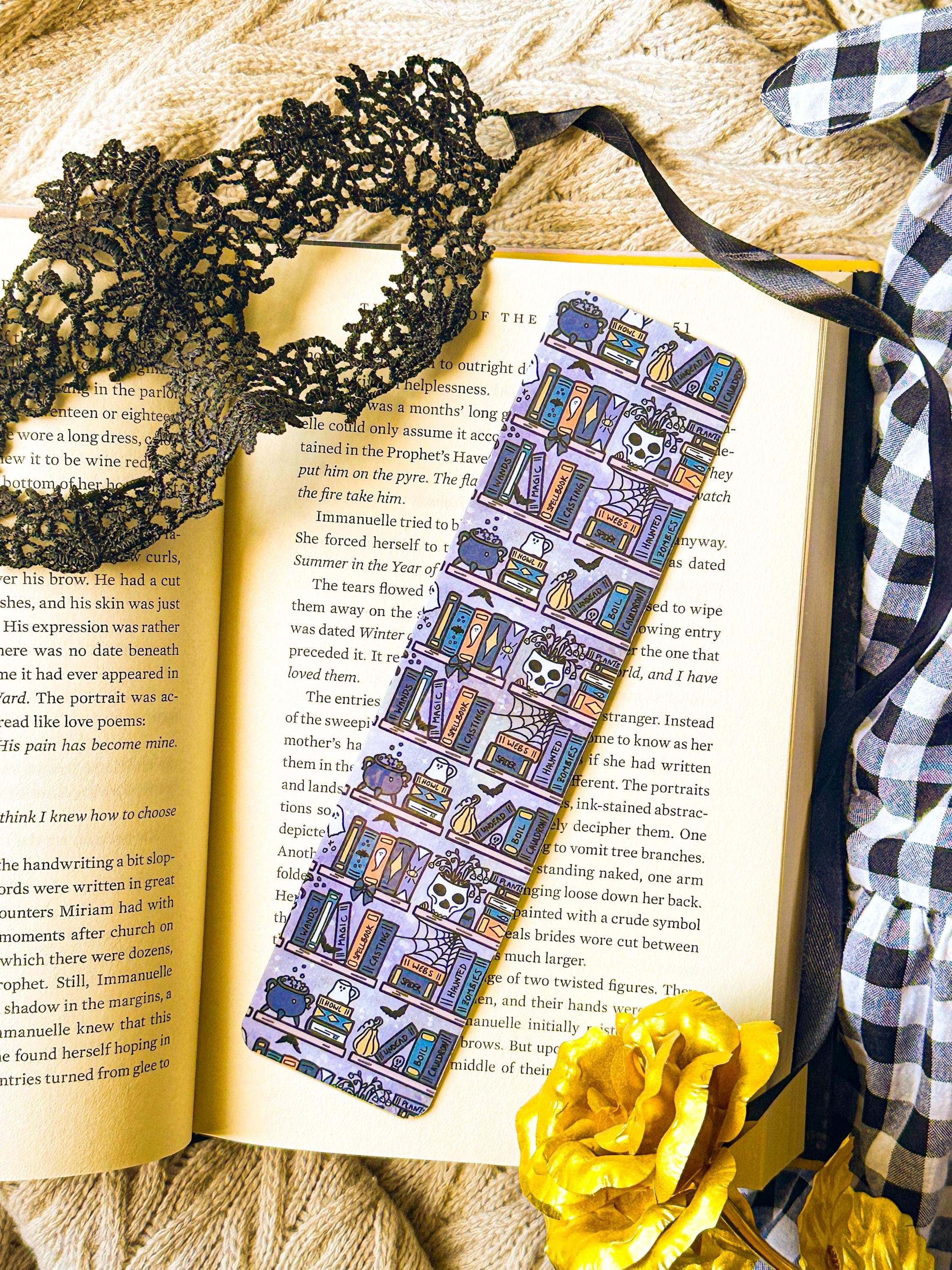 Witchy Halloween Bookcase Laminated Bookmark