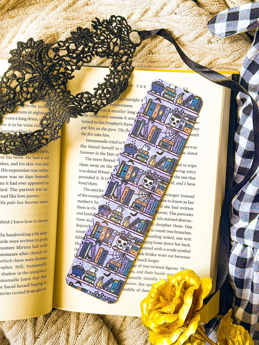 Witchy Halloween Bookcase Laminated Bookmark