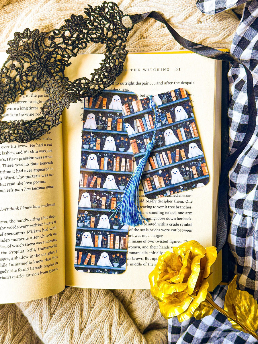 Halloween Ghostly Bookshelf Laminated Bookmark