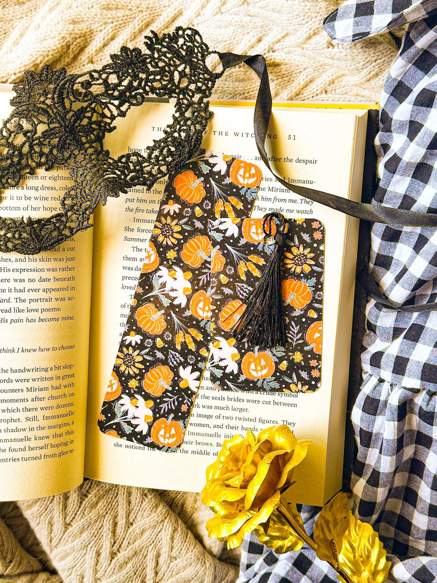 Halloween Floral Pumpkin Laminated Bookmark