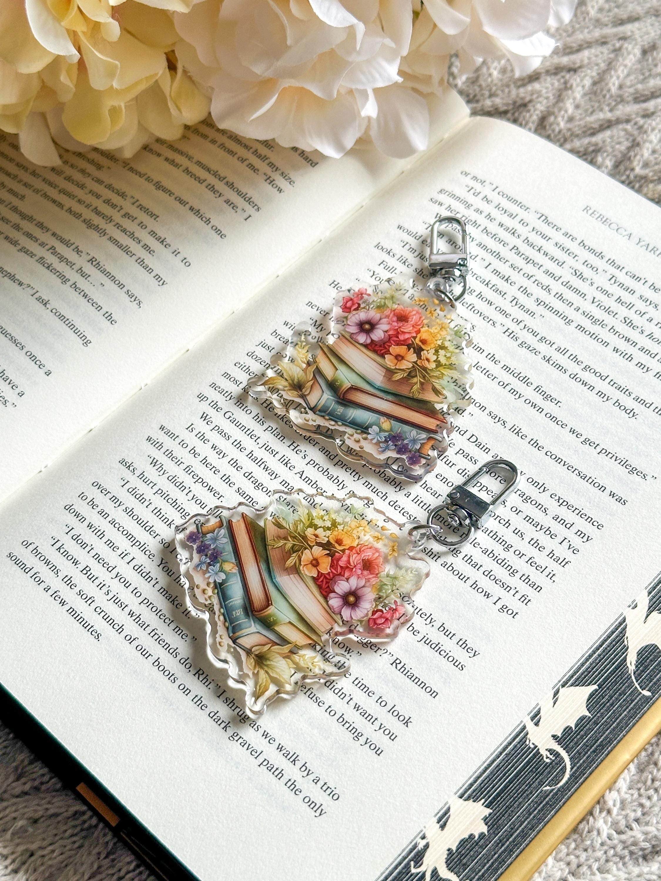Floral Book Stack Acrylic Keyring