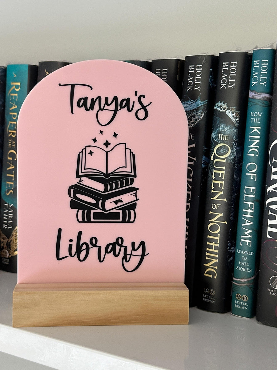 Personalised Acrylic Bookshelf Sign - Stack of Books