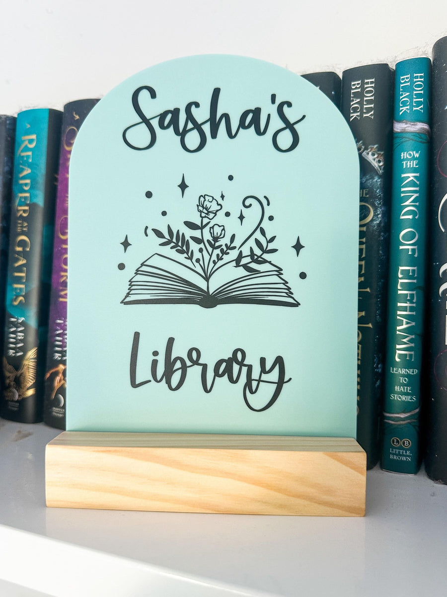 Personalised Acrylic Bookshelf Sign - Floral