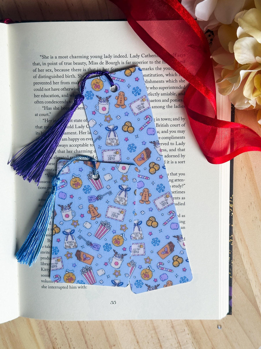 Blue Festive Pattern Christmas Laminated Bookmark