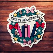 Deck the Halls with Books Wreath Christmas Sticker